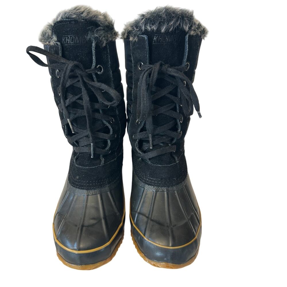 Khombu Snow/Rain Boots Women's Black Faux Fur Tall Lace Up Waterproof Size 6